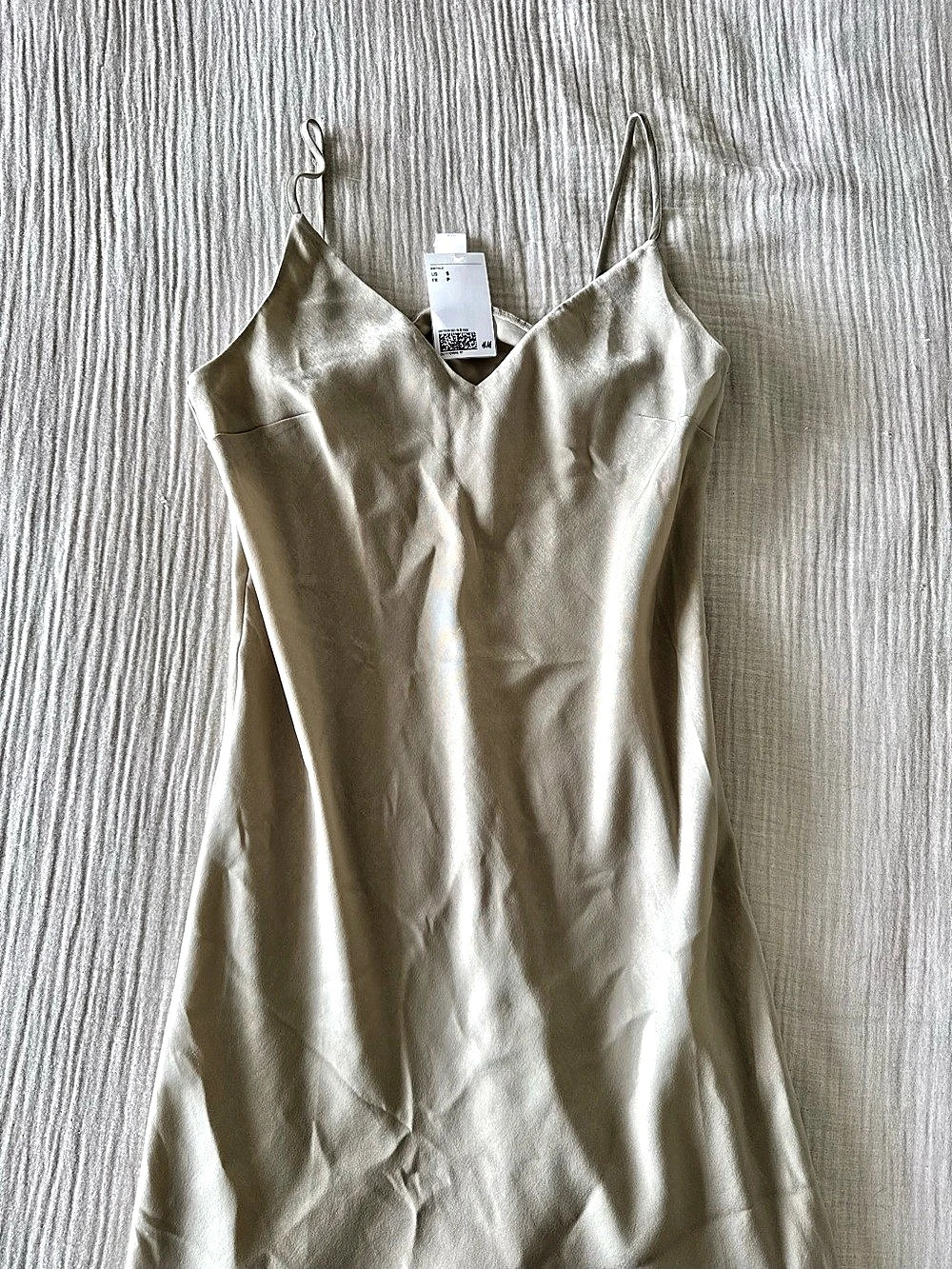 H&M Satin Slip Midi Dress in Cream